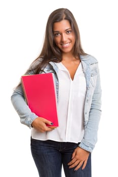 A beautiful student posing isolated over a white background