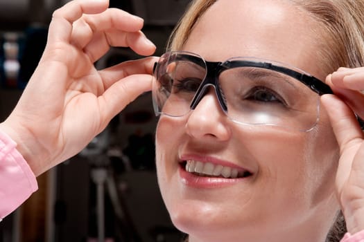 Female doctor wearing a protective eyewear