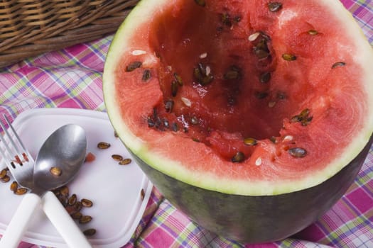 Close_up of an eaten watermelon bowl