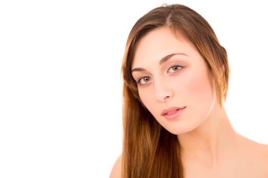 Beautiful young woman with a perfect skin, isolated over white background