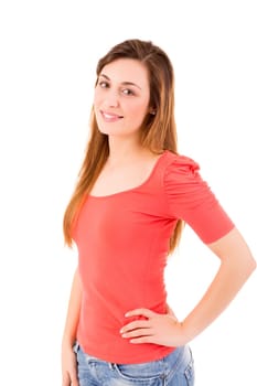 Young student woman posing over white background