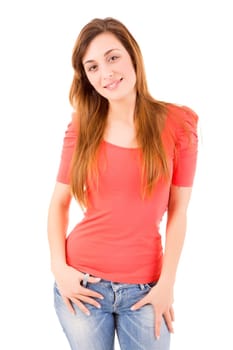 Young student woman posing over white background