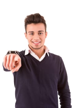 Young student expressing positivity - isolated over white