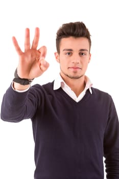 Young student expressing positivity - isolated over white