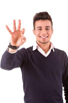 Young student expressing positivity - isolated over white