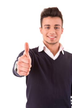 Young student expressing positivity - isolated over white