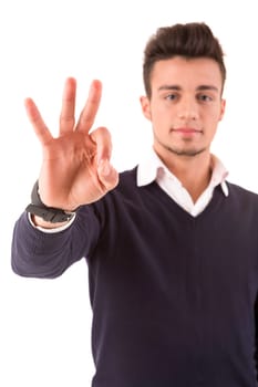 Young student expressing positivity - isolated over white