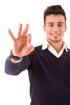 Young student expressing positivity - isolated over white