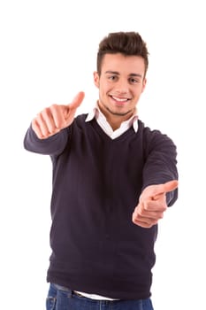 Young student expressing positivity - isolated over white