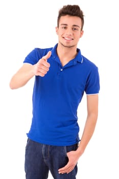 Young student expressing positivity - isolated over white