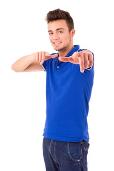 Young student expressing positivity - isolated over white