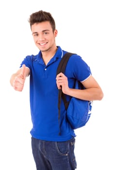 Young happy student posing isolated over white background