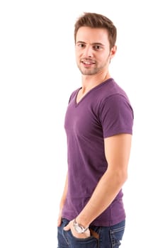 Studio picture of a young and handsome man posing isolated