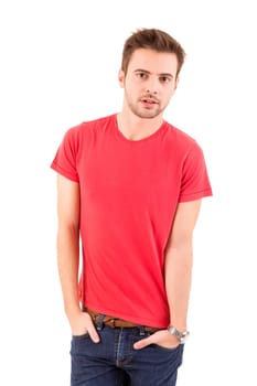 Studio picture of a young and handsome man posing isolated