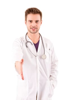 Young doctor offering handshake
