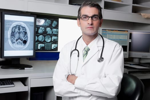 Portrait of a doctor with MRI report