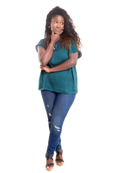 Beautiful young african woman posing isolated over white