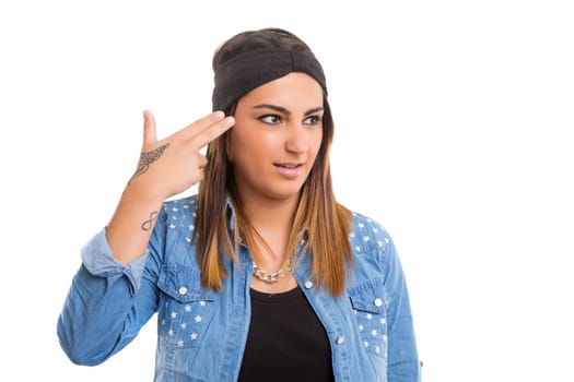 Surprised young woman isolated over white background