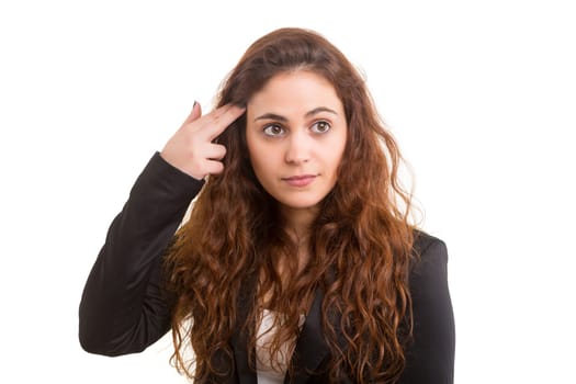 Surprised young woman isolated over white background