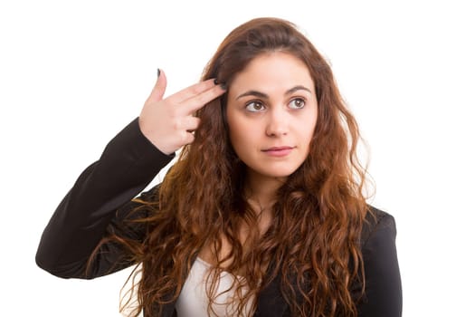 Surprised young woman isolated over white background
