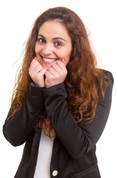 Surprised young woman isolated over white background