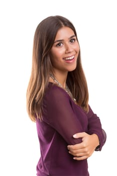 Studio shot: Young woman having a great idea