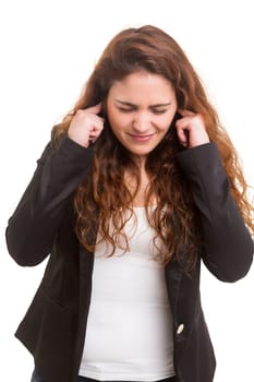 Young student tired of studying for the final exams, isolated over a white background