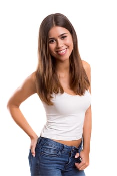 Studio shot of a beautiful young casual woman