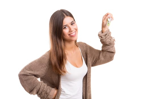 Beautiful woman very happy after buying a new house