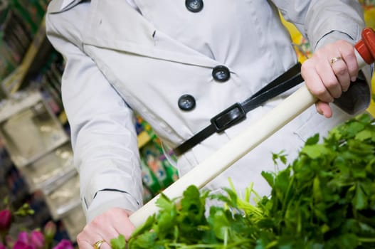 Mid section view of a woman shopping in a supermarket