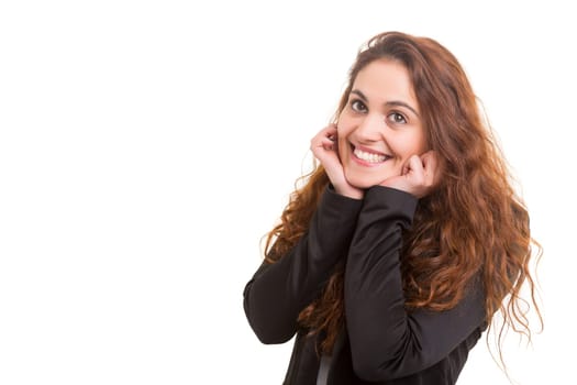 Surprised young woman isolated over white background