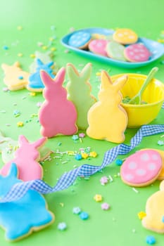 Cute sugar cookies in shape of bunnies for Easter