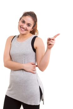 Fitness concept - A beautiful large woman presenting your product