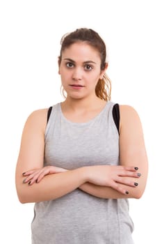 Beautiful large woman exercising - isolated over a white background