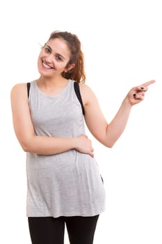 Fitness concept - A beautiful large woman presenting your product