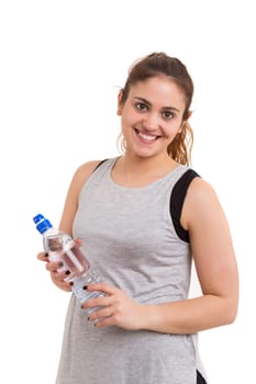 Beautiful large woman exercising - isolated over a white background