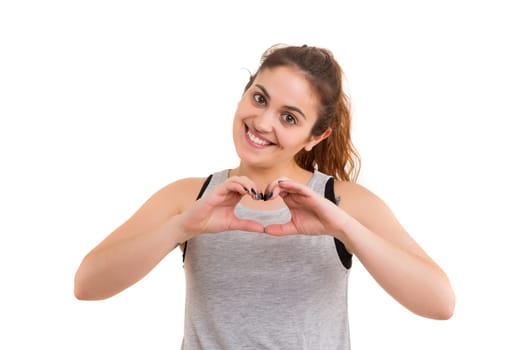 Beautiful large woman exercising - isolated over a white background