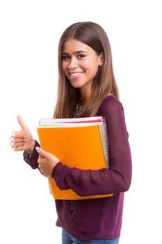 Young student posing over a white background