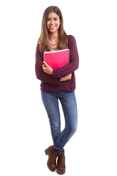 Young student posing over a white background