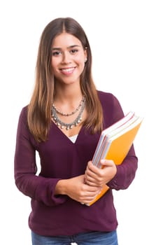 Young student posing over a white background