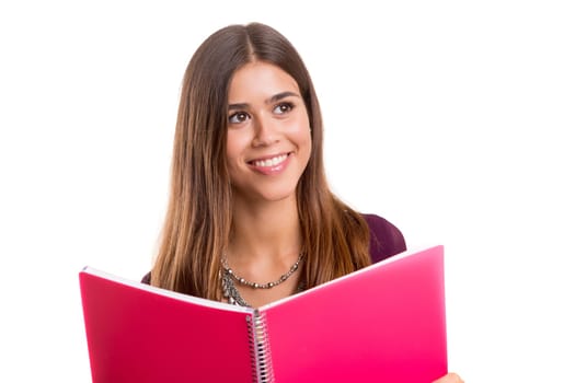 Young student posing over a white background