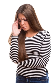Young student tired of studying for the final exams, isolated over a white background