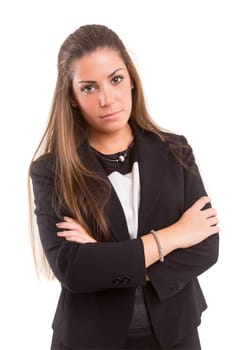 Young beautiful business woman posing isolated