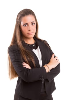Young beautiful business woman posing isolated