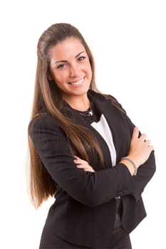 Young beautiful business woman posing isolated