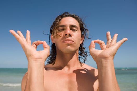 Close_up of a man meditating