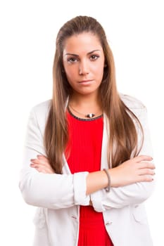 Young beautiful business woman posing isolated