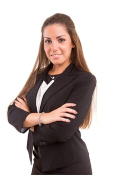 Young beautiful business woman posing isolated