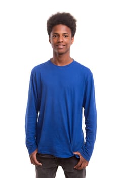 A casual young black boy posing isolated