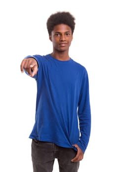 A casual young black boy posing isolated